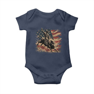 Patiotic Bull Rider Vintage Bull Riding Cowboy American Flag Baby Onesie