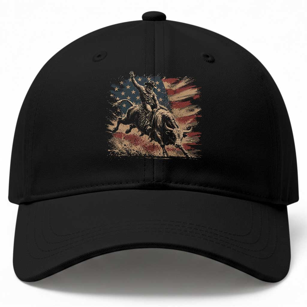 Patiotic Bull Rider Vintage Bull Riding Cowboy American Flag Baseball Cap TS11 Print Your Wear