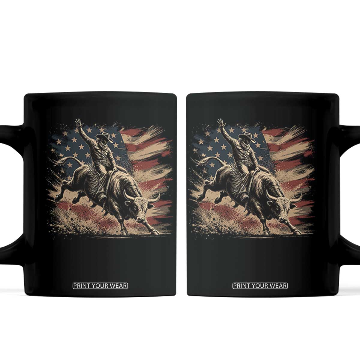 Patiotic Bull Rider Vintage Bull Riding Cowboy American Flag Coffee Mug TS11 Black Print Your Wear