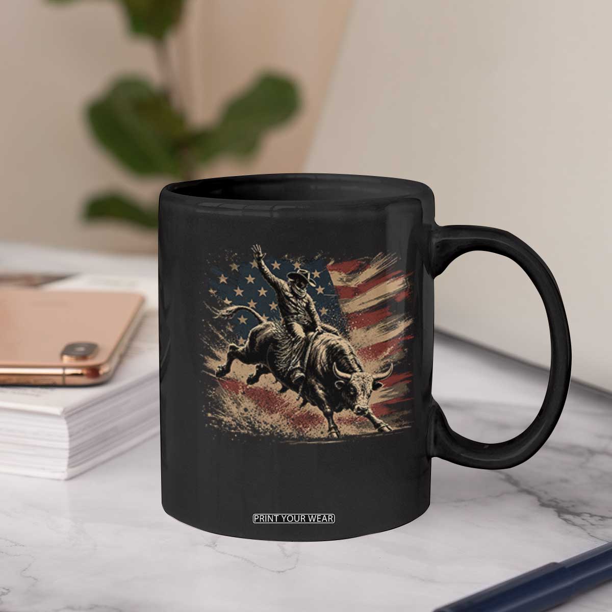 Patiotic Bull Rider Vintage Bull Riding Cowboy American Flag Coffee Mug