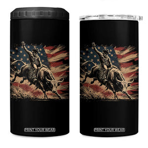 Patiotic Bull Rider Vintage Bull Riding Cowboy American Flag 4 in 1 Can Cooler Tumbler