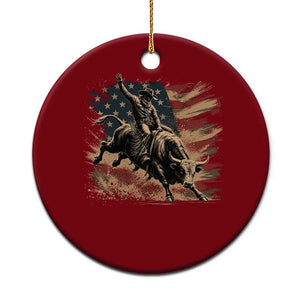 Patiotic Bull Rider Vintage Bull Riding Cowboy American Flag Ceramic Ornament
