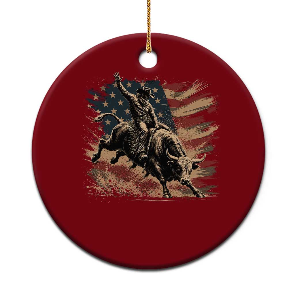 Patiotic Bull Rider Vintage Bull Riding Cowboy American Flag Ceramic Ornament TS11 1pc Red Print Your Wear