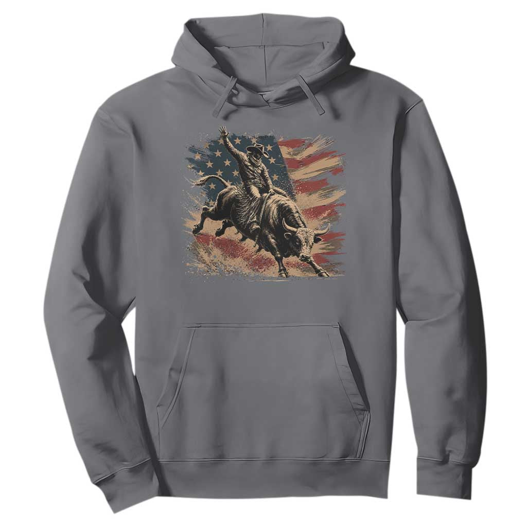 Patiotic Bull Rider Vintage Bull Riding Cowboy American Flag Hoodie