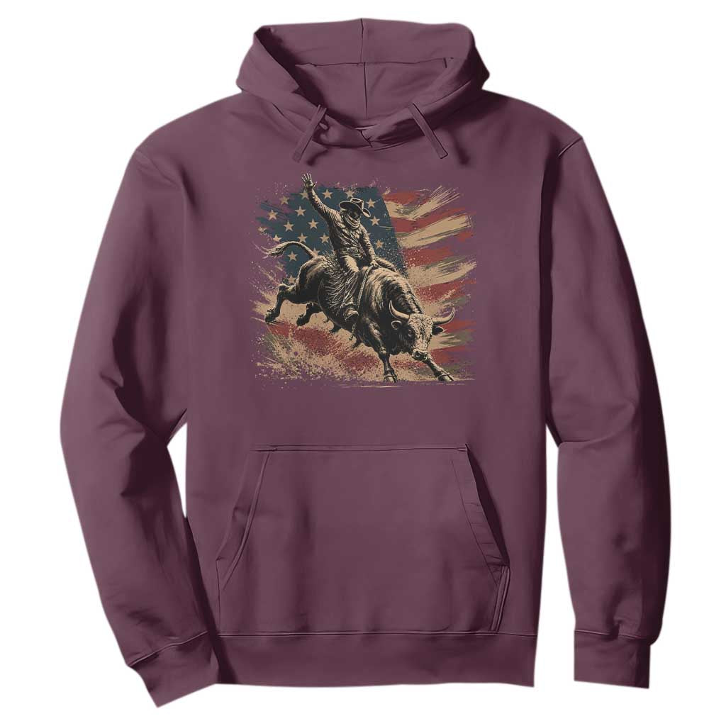 Patiotic Bull Rider Vintage Bull Riding Cowboy American Flag Hoodie