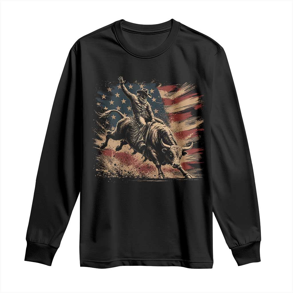 Patiotic Bull Rider Vintage Bull Riding Cowboy American Flag Long Sleeve Shirt TS11 Black Print Your Wear