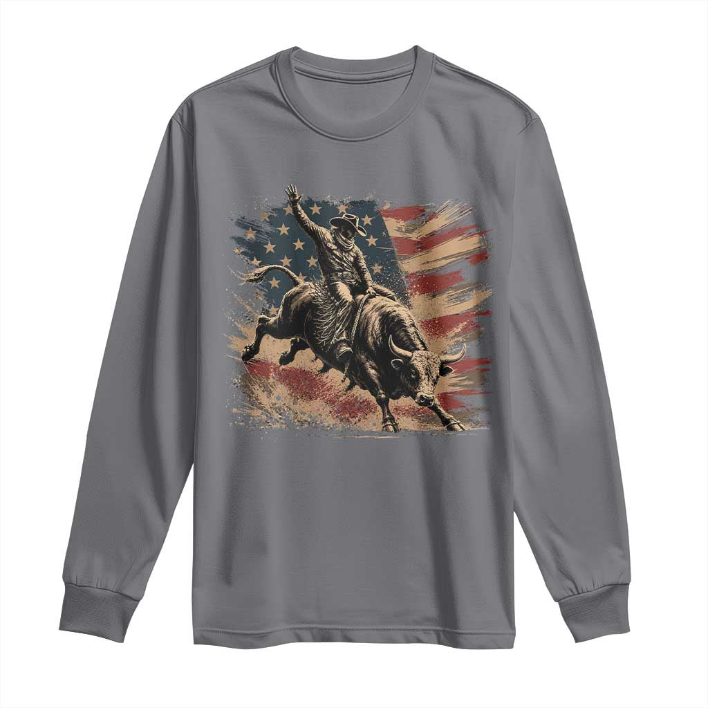 Patiotic Bull Rider Vintage Bull Riding Cowboy American Flag Long Sleeve Shirt