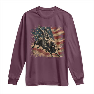 Patiotic Bull Rider Vintage Bull Riding Cowboy American Flag Long Sleeve Shirt