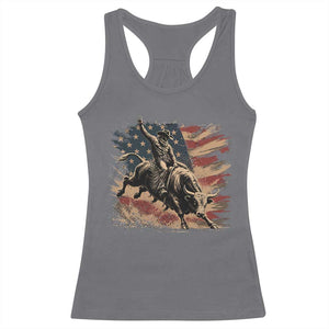 Patiotic Bull Rider Vintage Bull Riding Cowboy American Flag Racerback Tank Top