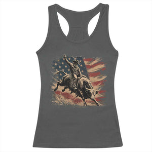 Patiotic Bull Rider Vintage Bull Riding Cowboy American Flag Racerback Tank Top