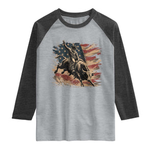 Patiotic Bull Rider Vintage Bull Riding Cowboy American Flag Raglan Shirt