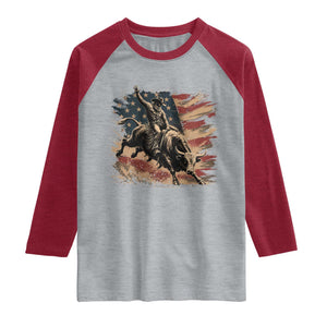 Patiotic Bull Rider Vintage Bull Riding Cowboy American Flag Raglan Shirt