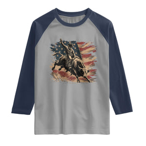 Patiotic Bull Rider Vintage Bull Riding Cowboy American Flag Raglan Shirt