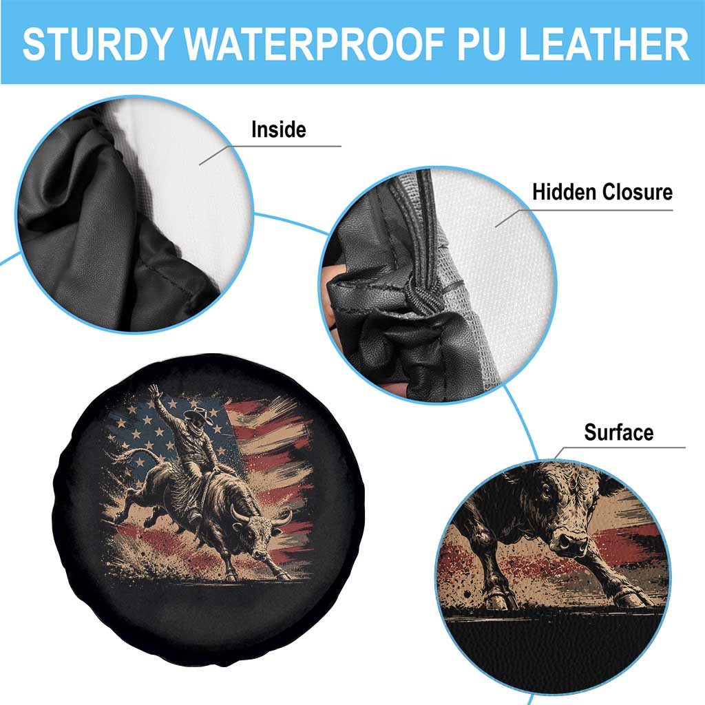 Patiotic Bull Rider Vintage Bull Riding Cowboy American Flag Spare Tire Cover