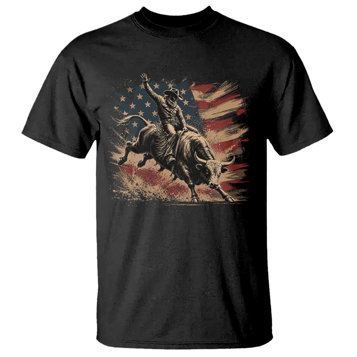 Patiotic Bull Rider Vintage Bull Riding Cowboy American Flag T Shirt