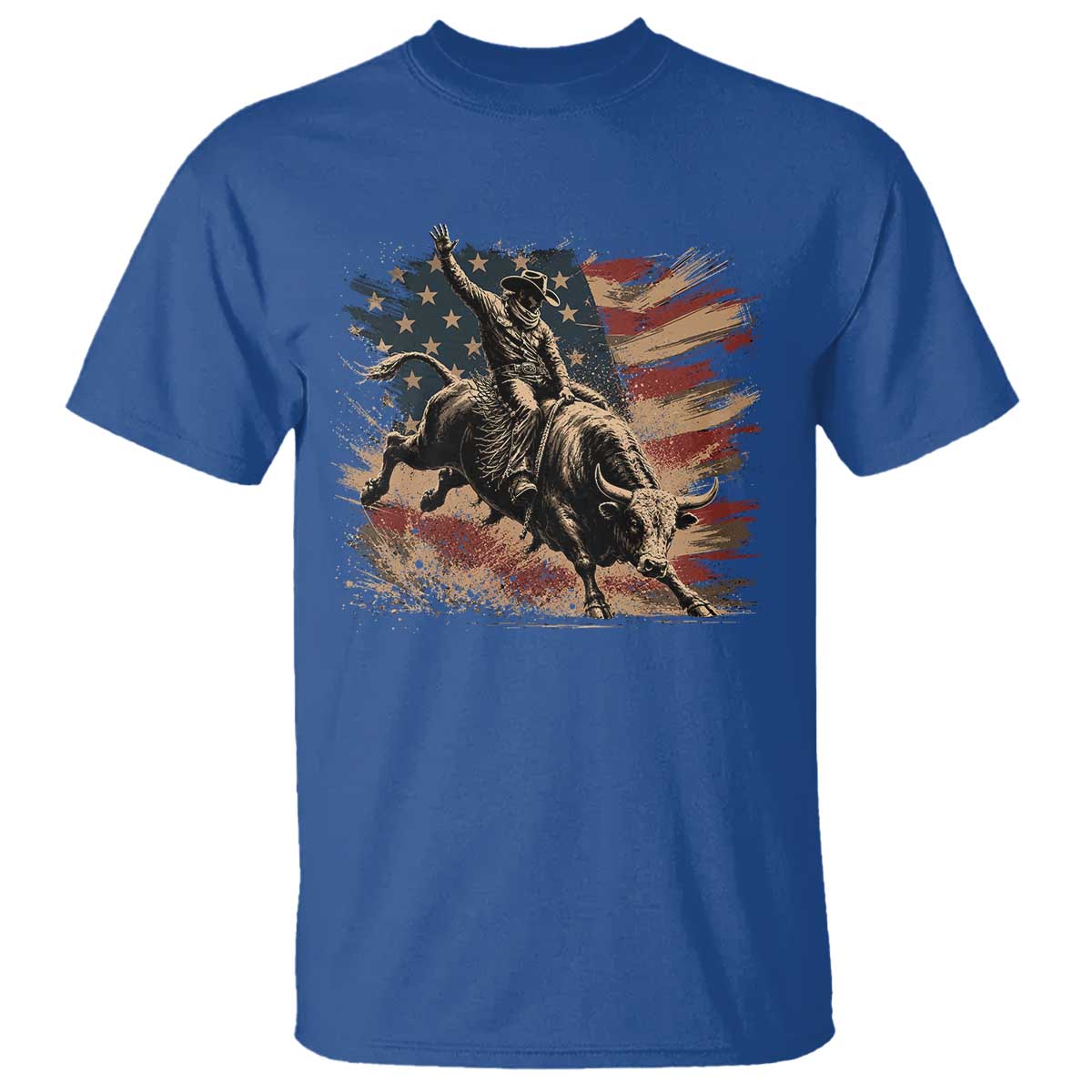 Patiotic Bull Rider Vintage Bull Riding Cowboy American Flag T Shirt