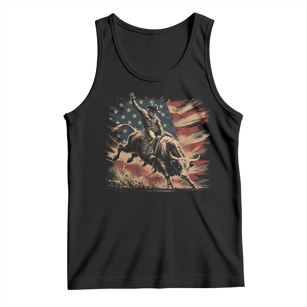 Patiotic Bull Rider Vintage Bull Riding Cowboy American Flag Tank Top TS11 Black Print Your Wear