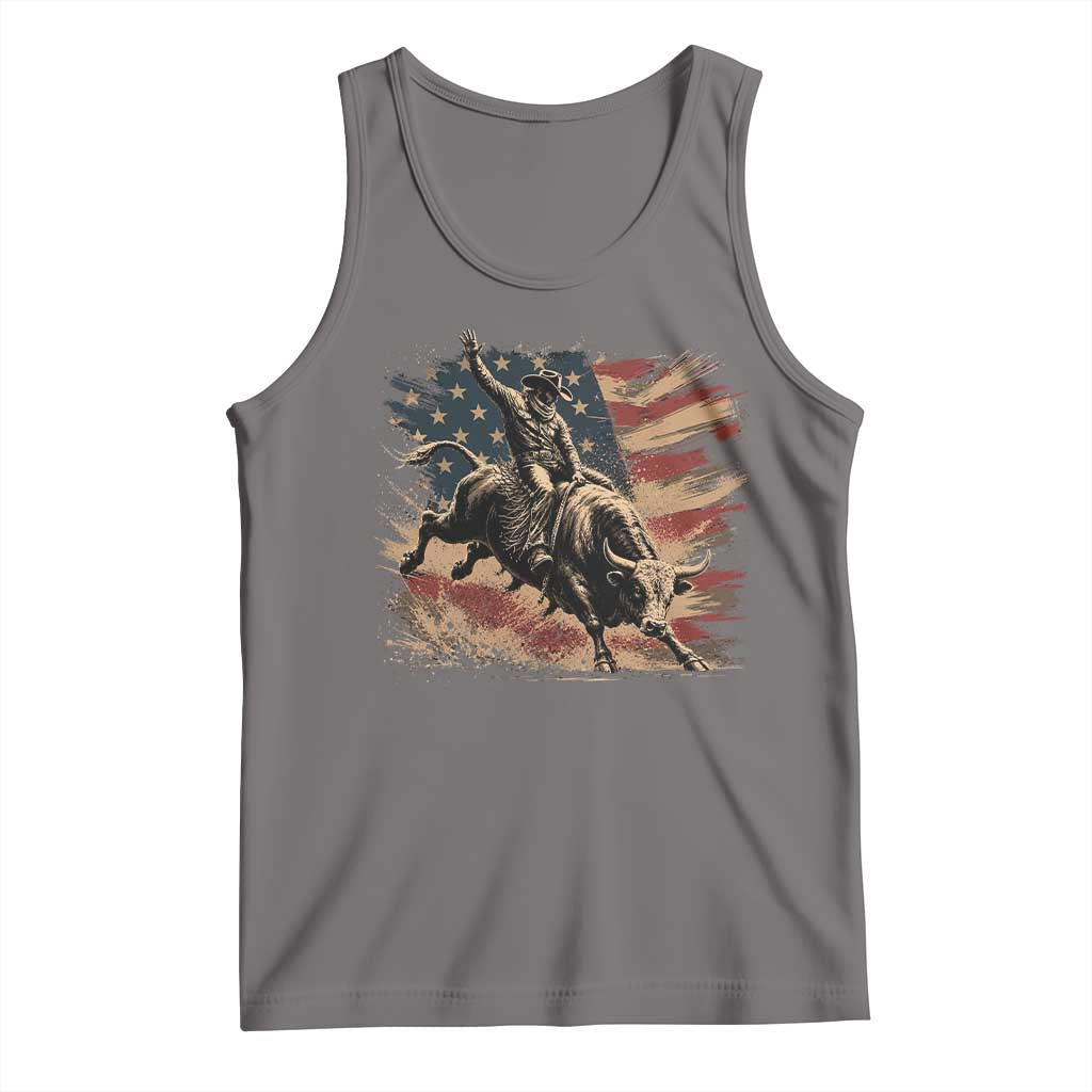 Patiotic Bull Rider Vintage Bull Riding Cowboy American Flag Tank Top