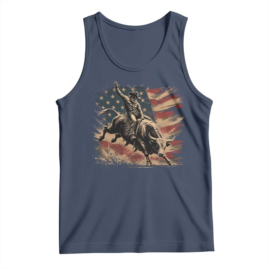 Patiotic Bull Rider Vintage Bull Riding Cowboy American Flag Tank Top