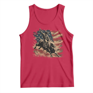 Patiotic Bull Rider Vintage Bull Riding Cowboy American Flag Tank Top