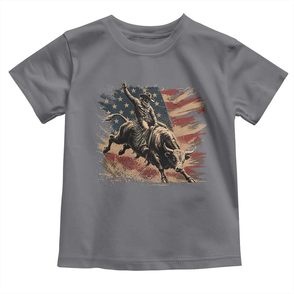 Patiotic Bull Rider Vintage Bull Riding Cowboy American Flag Toddler T Shirt