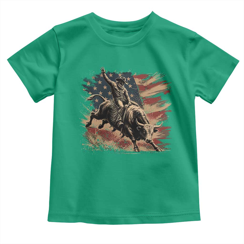 Patiotic Bull Rider Vintage Bull Riding Cowboy American Flag Toddler T Shirt