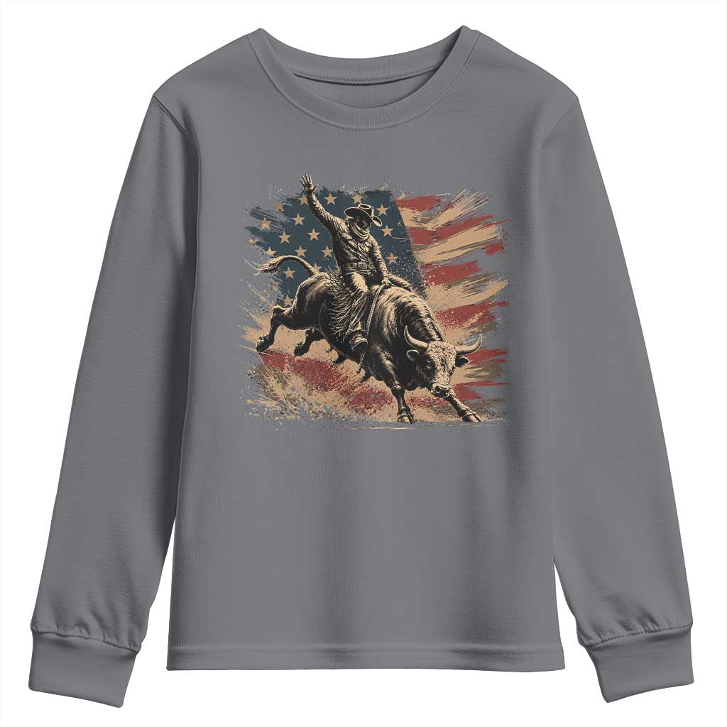 Patiotic Bull Rider Vintage Bull Riding Cowboy American Flag Youth Sweatshirt