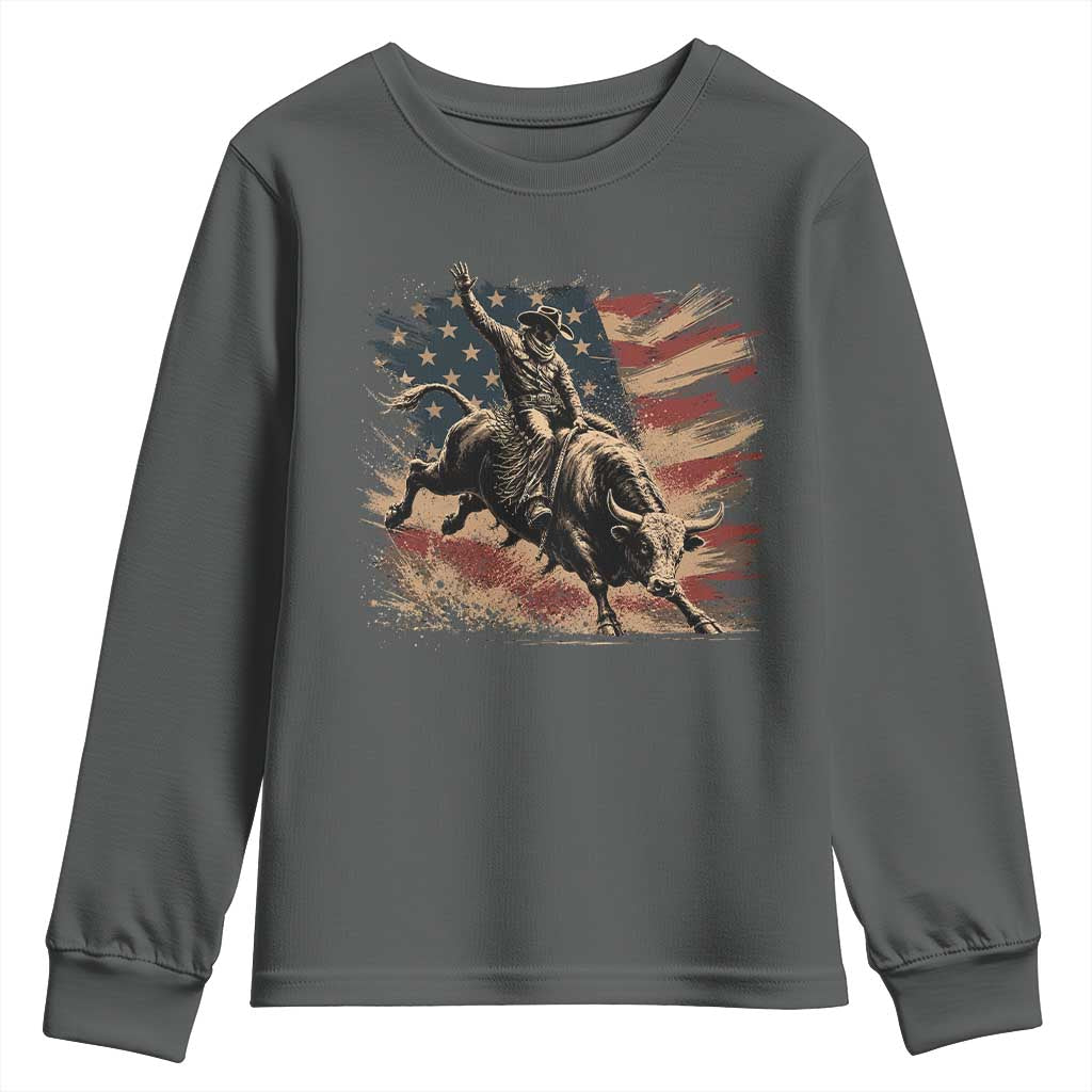 Patiotic Bull Rider Vintage Bull Riding Cowboy American Flag Youth Sweatshirt