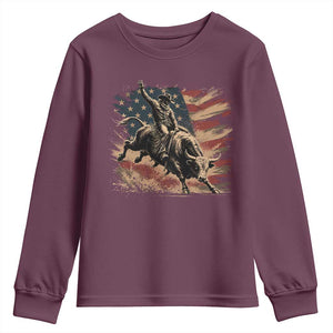 Patiotic Bull Rider Vintage Bull Riding Cowboy American Flag Youth Sweatshirt