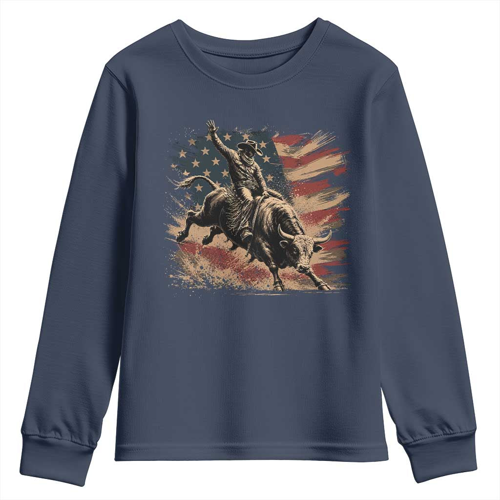 Patiotic Bull Rider Vintage Bull Riding Cowboy American Flag Youth Sweatshirt