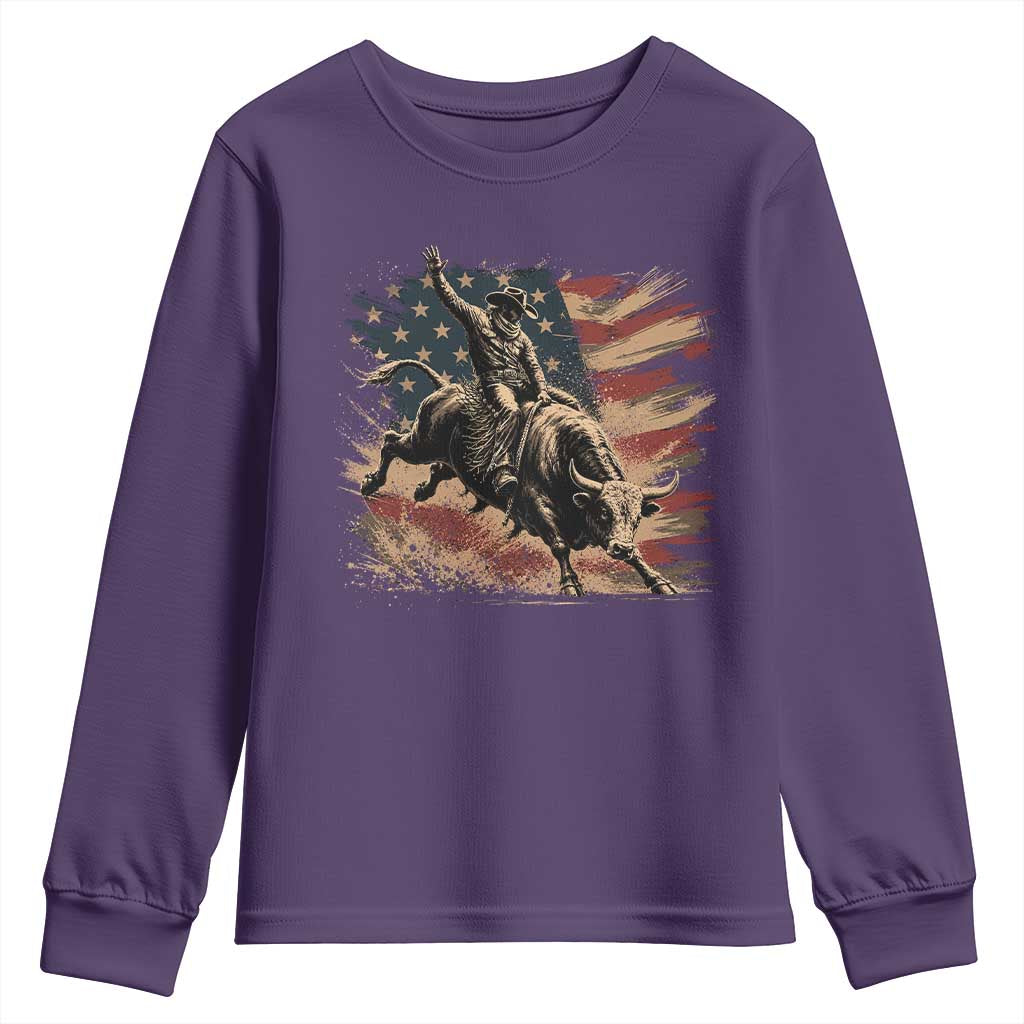Patiotic Bull Rider Vintage Bull Riding Cowboy American Flag Youth Sweatshirt