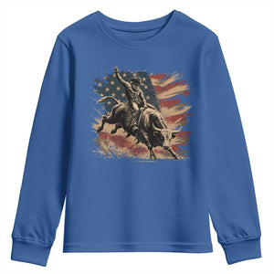 Patiotic Bull Rider Vintage Bull Riding Cowboy American Flag Youth Sweatshirt