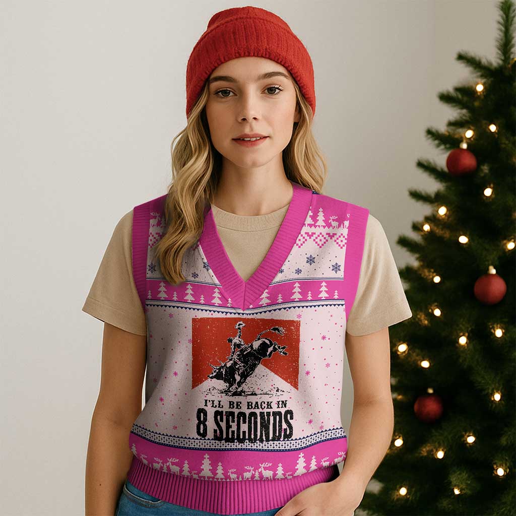 Funny Bull Rider V-Neck Knit Sweater Vest I'll Be Back In 8 Seconds Bull Riding Rodeo