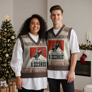 Funny Bull Rider V-Neck Knit Sweater Vest I'll Be Back In 8 Seconds Bull Riding Rodeo