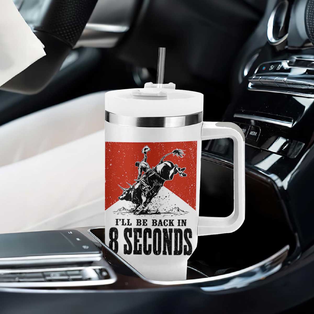 Funny Bull Rider Tumbler With Handle I'll Be Back In 8 Seconds Bull Riding Rodeo