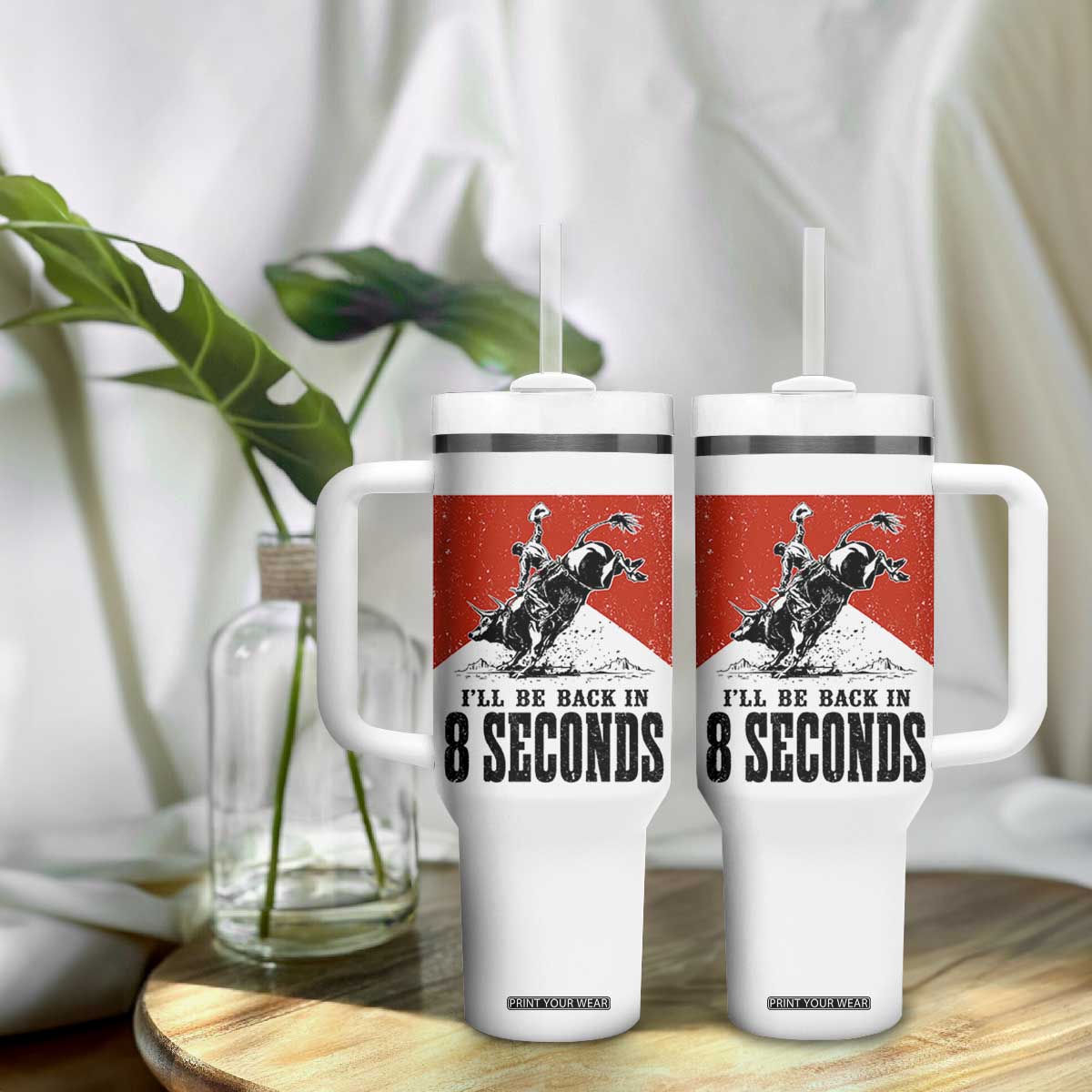 Funny Bull Rider Tumbler With Handle I'll Be Back In 8 Seconds Bull Riding Rodeo