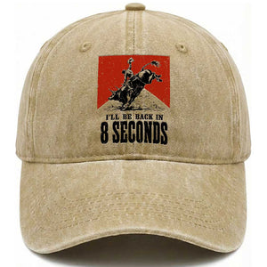 Funny Bull Rider Washed Cotton Baseball Cap I'll Be Back In 8 Seconds Bull Riding Rodeo