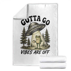 Funny Frog Alien Abduction Throw Blanket Gotta Go Vibes Are Off UFO Forest