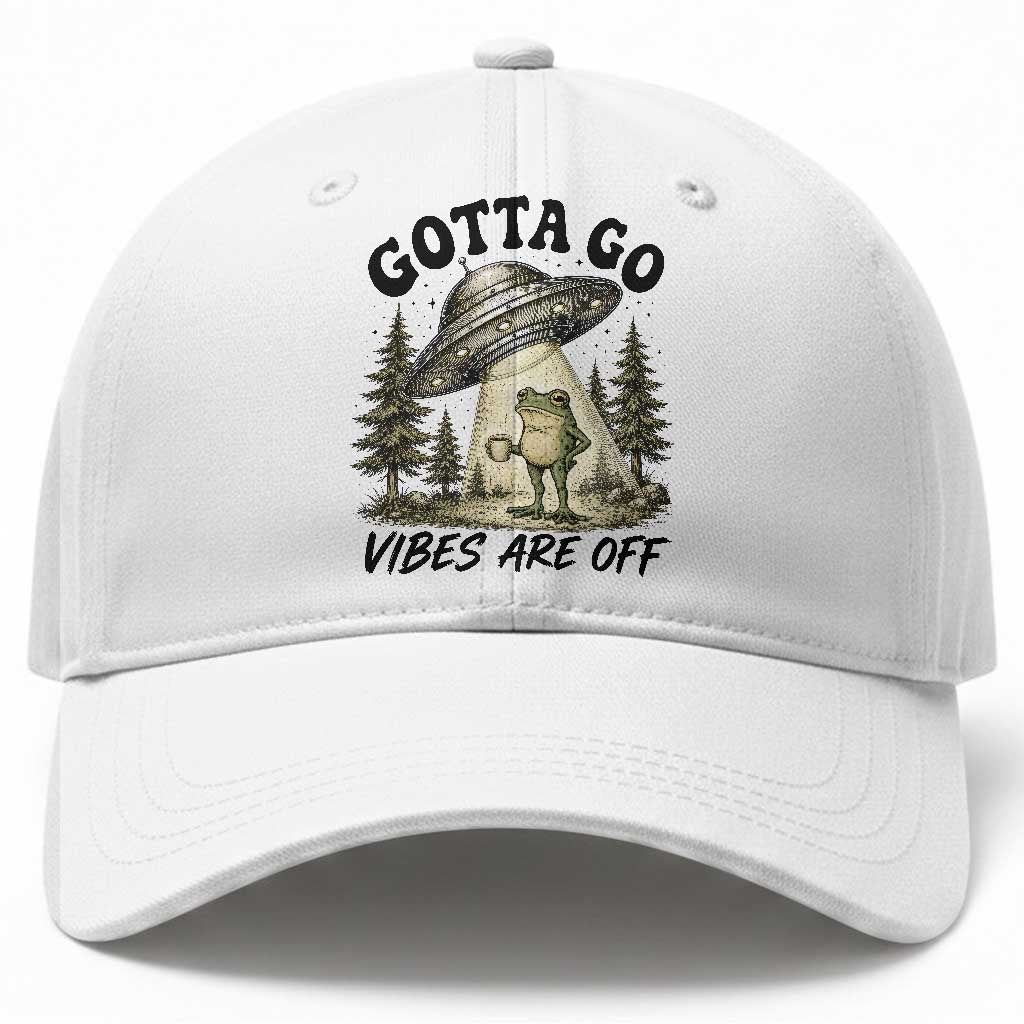 Funny Frog Alien Abduction Baseball Cap Gotta Go Vibes Are Off UFO Forest