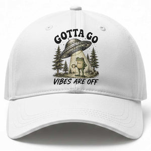 Funny Frog Alien Abduction Baseball Cap Gotta Go Vibes Are Off UFO Forest
