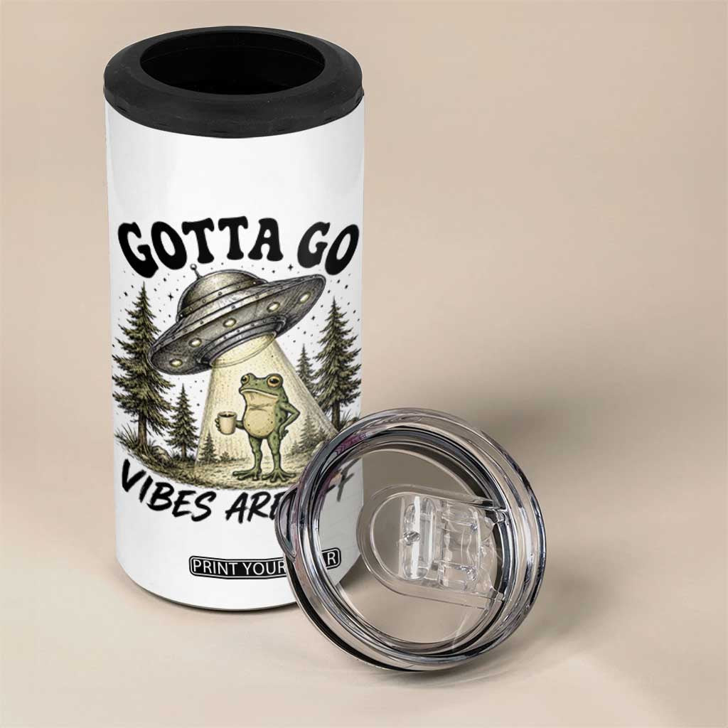 Funny Frog Alien Abduction 4 in 1 Can Cooler Tumbler Gotta Go Vibes Are Off UFO Forest
