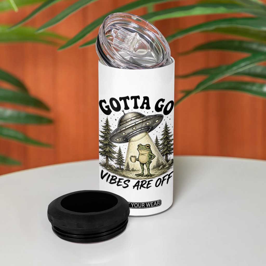 Funny Frog Alien Abduction 4 in 1 Can Cooler Tumbler Gotta Go Vibes Are Off UFO Forest