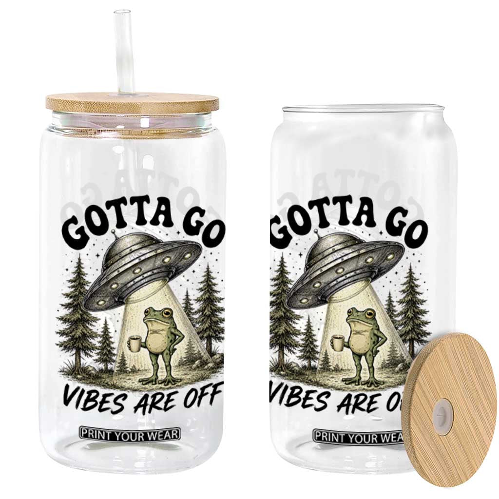 Funny Frog Alien Abduction Glass Can Gotta Go Vibes Are Off UFO Forest