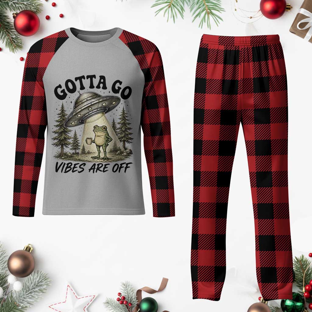 Funny Frog Alien Abduction Plaid Pajama Set Gotta Go Vibes Are Off UFO Forest TS11 Buffalo Plaid Print Your Wear