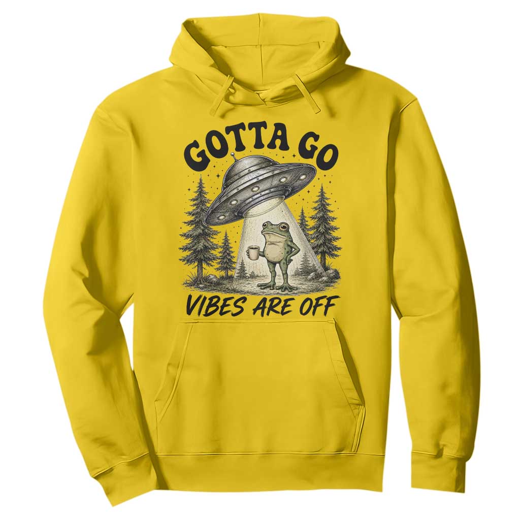 Funny Frog Alien Abduction Hoodie Gotta Go Vibes Are Off UFO Forest