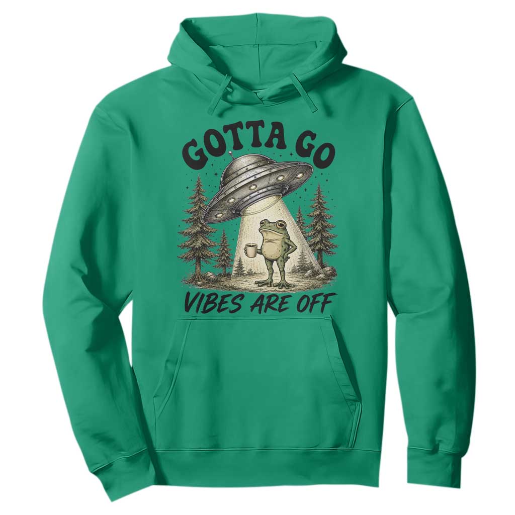 Funny Frog Alien Abduction Hoodie Gotta Go Vibes Are Off UFO Forest