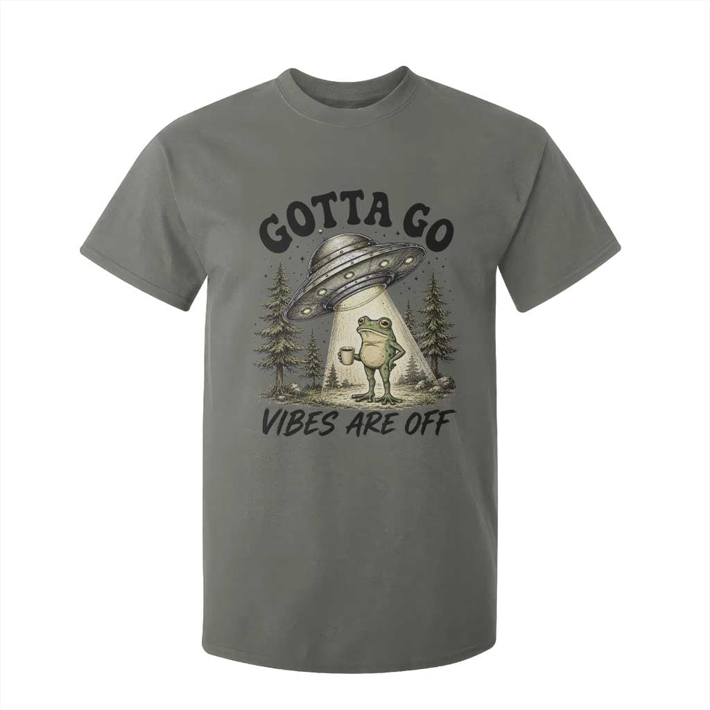 Funny Frog Alien Abduction T Shirt For Kid Gotta Go Vibes Are Off UFO Forest