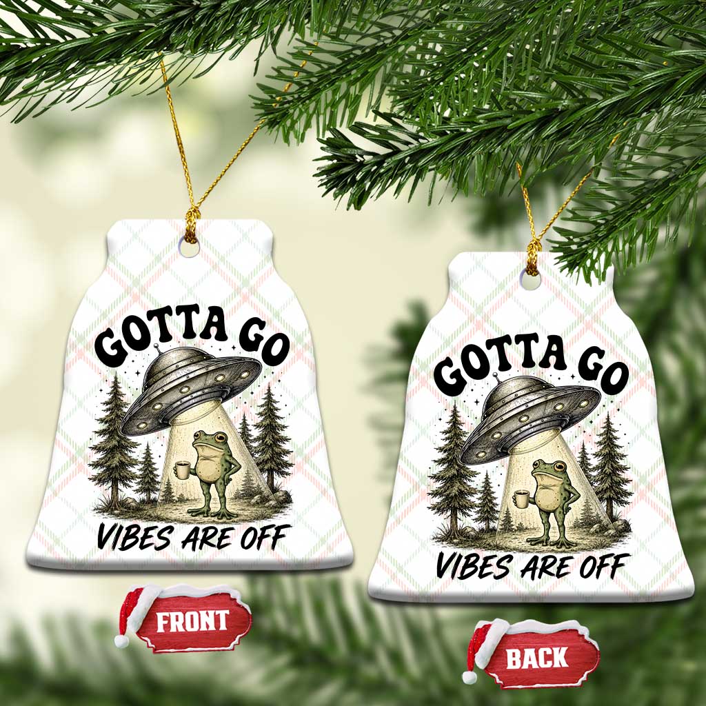 Funny Frog Alien Abduction Ceramic Ornament Gotta Go Vibes Are Off UFO Forest