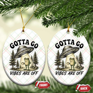 Funny Frog Alien Abduction Ceramic Ornament Gotta Go Vibes Are Off UFO Forest