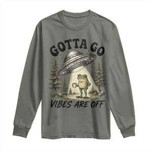 Funny Frog Alien Abduction Long Sleeve Shirt Gotta Go Vibes Are Off UFO Forest